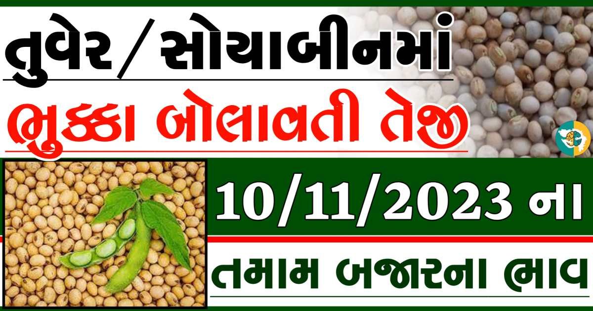 10/11/2023 Turmeric Soybeans Apmc Rate આજના તુવેર અને સોયાબીનના બજાર ભાવ gkmarugujarat.com